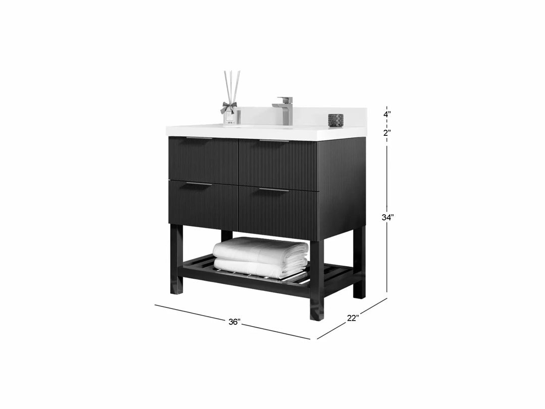 Catalina 36 in. W x 22 in. D Single Sink Bathroom Vanity in Black with Countertop - Dimensions