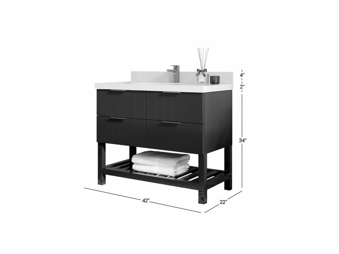 Catalina 42 in. W x 22 in. D Single Sink Bathroom Vanity in Black with Countertop - Dimensions