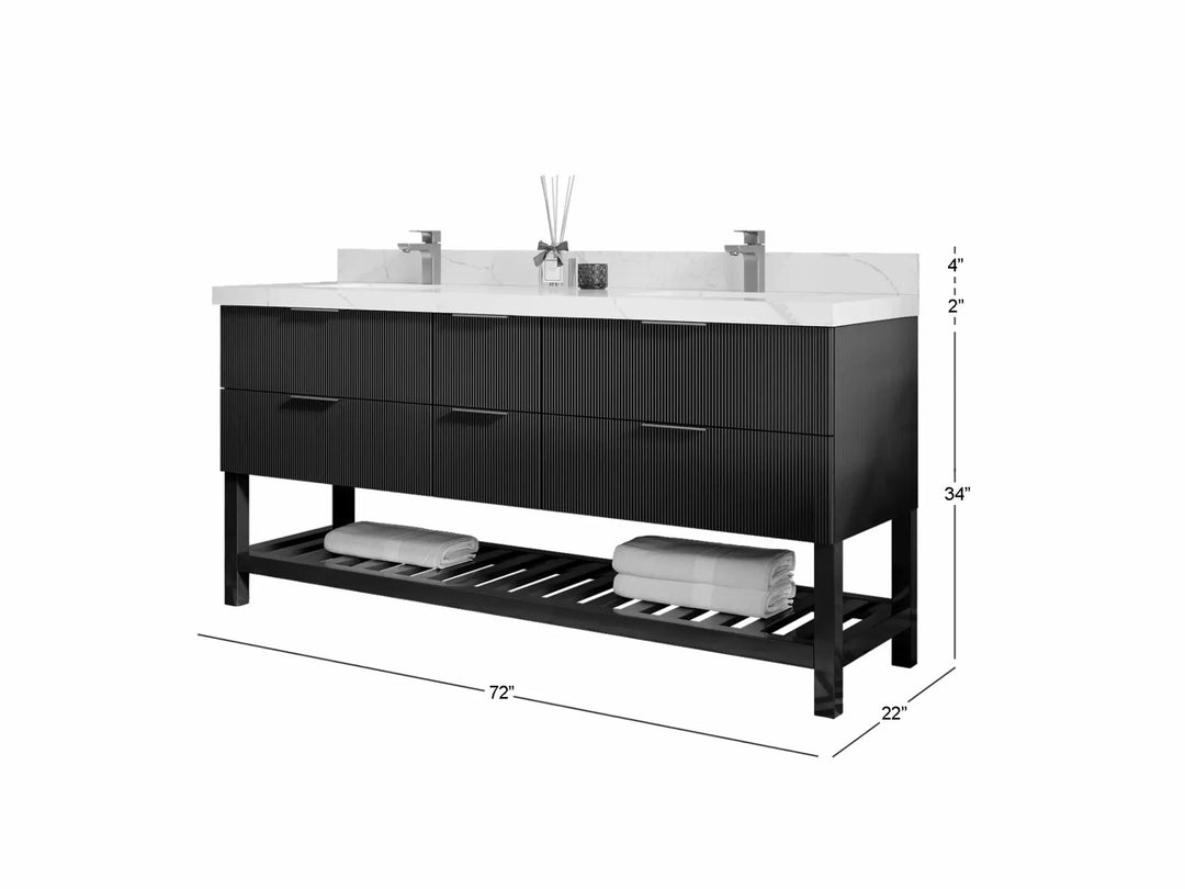 Catalina 72 in. W x 22 in. D Double Sink Bathroom Vanity in Fine Grain with Countertop - Dimensions