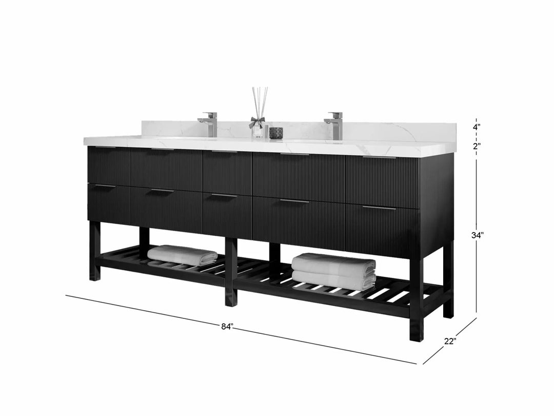 Catalina 84 in. W x 22 in. D Double Sink Bathroom Vanity in Black with Countertop - Dimensions