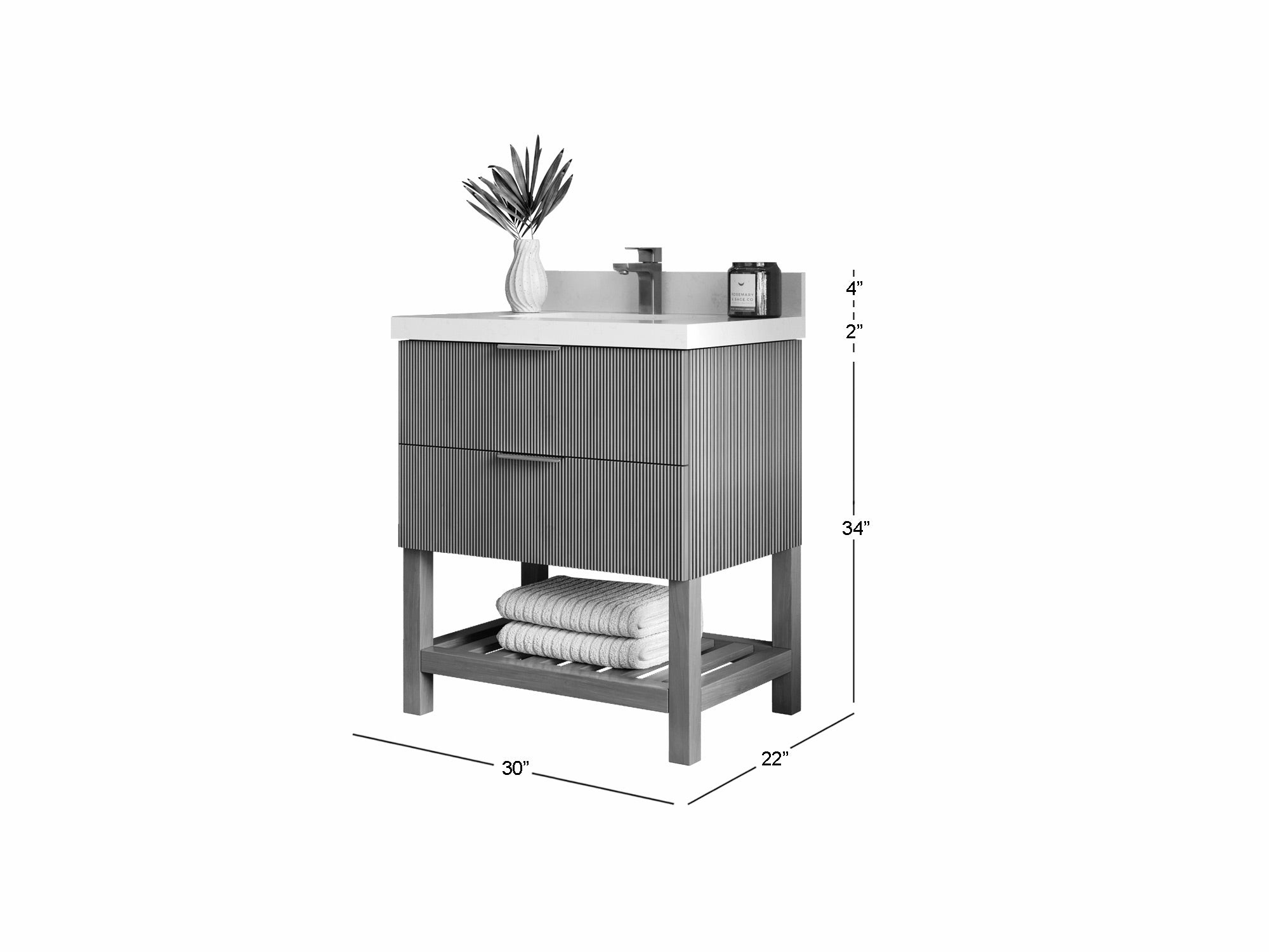 Catalina Teak 30 in W x 22 in D Free Standing Reeded Single Sink Bathroom Vanity