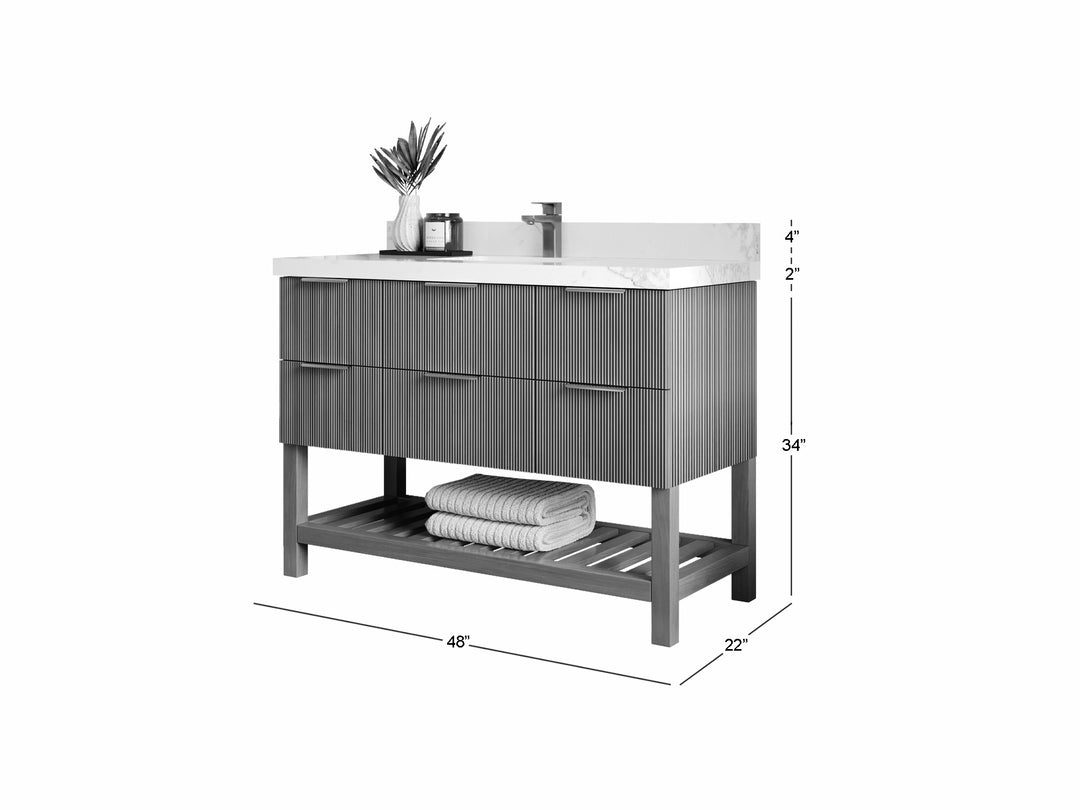 Catalina Teak 48 in W x 22 in D Free Standing Reeded Single Sink Bathroom Vanity