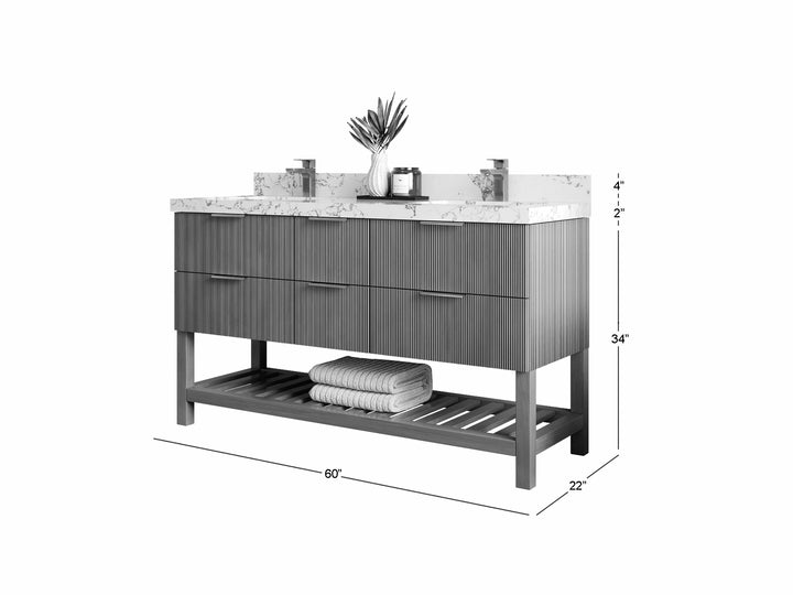 Catalina Teak 60 in W x 22 in D Free Standing Reeded Double Sink Bathroom Vanity - photo 5