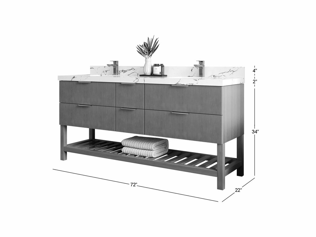 Catalina Teak 72 in W x 22 in D Free Standing Reeded Double Sink Bathroom Vanity
