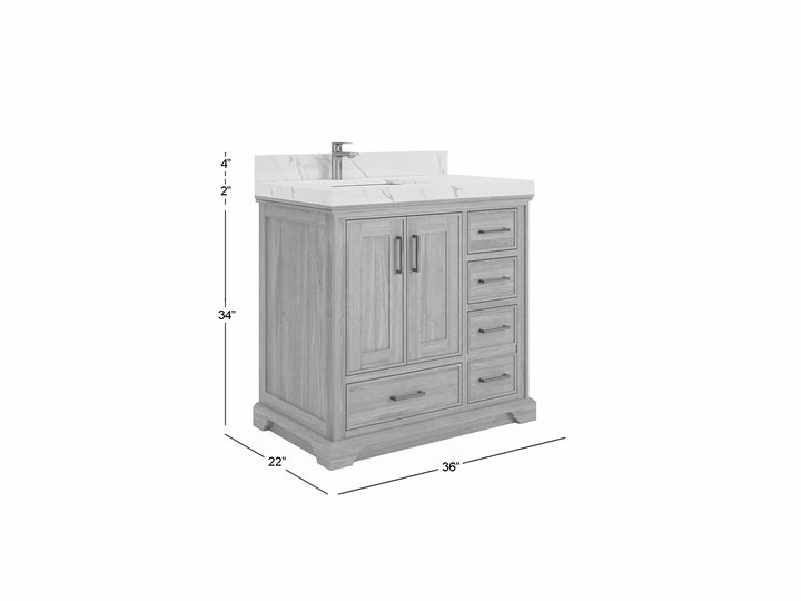 Charlotte 36 in. W x 22 in. D Left Offset Sink Bathroom Teak Wood Vanity - photo 5