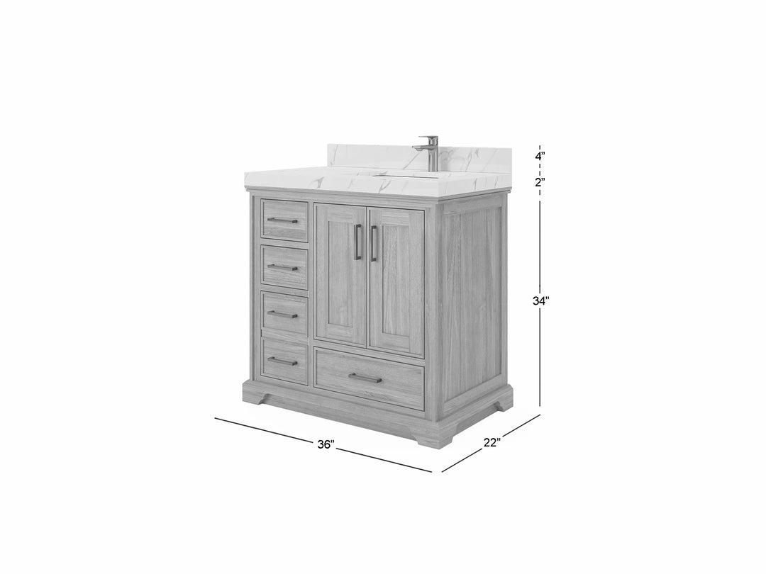 Charlotte 36 in. W x 22 in. D Right Offset Sink Bathroom Teak Wood Vanity