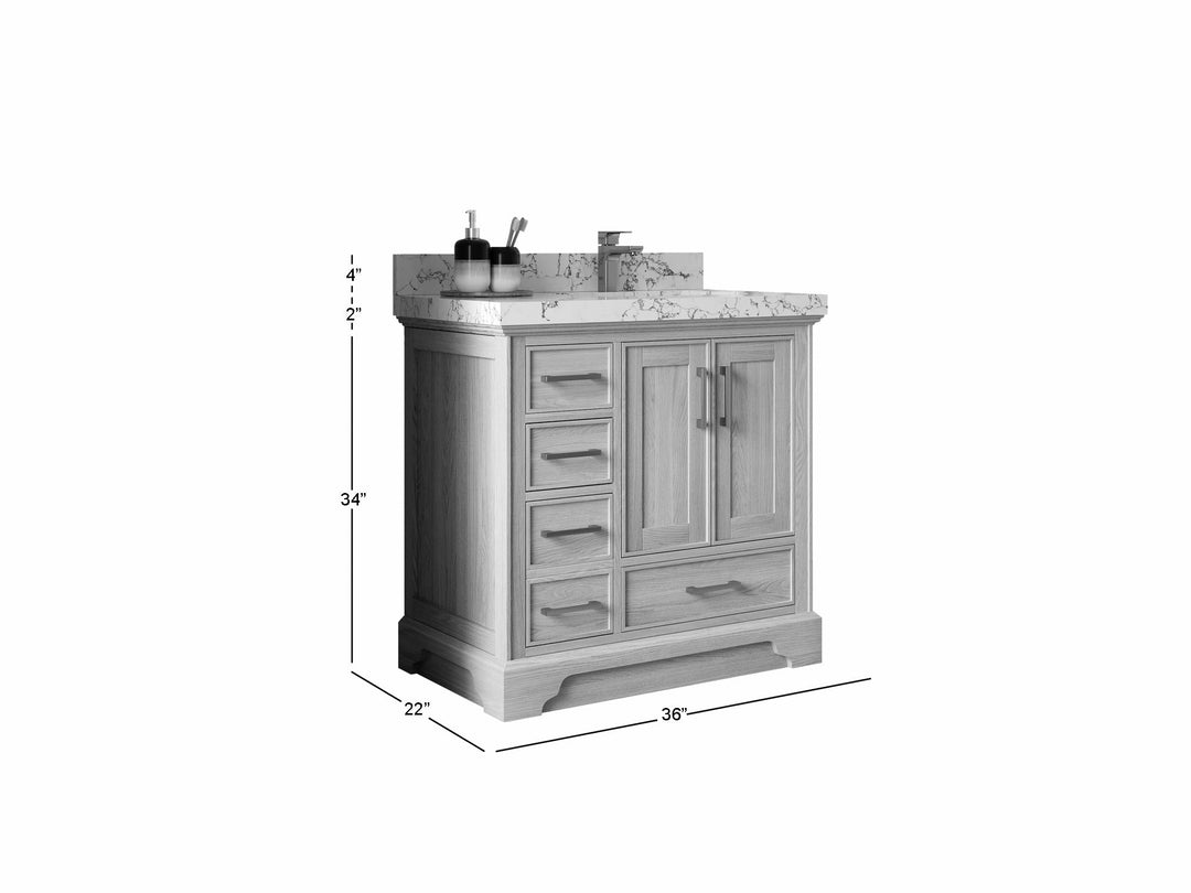Charlotte White Oak 36 in. W x 22 in. D Right Offset Sink Bathroom Vanity