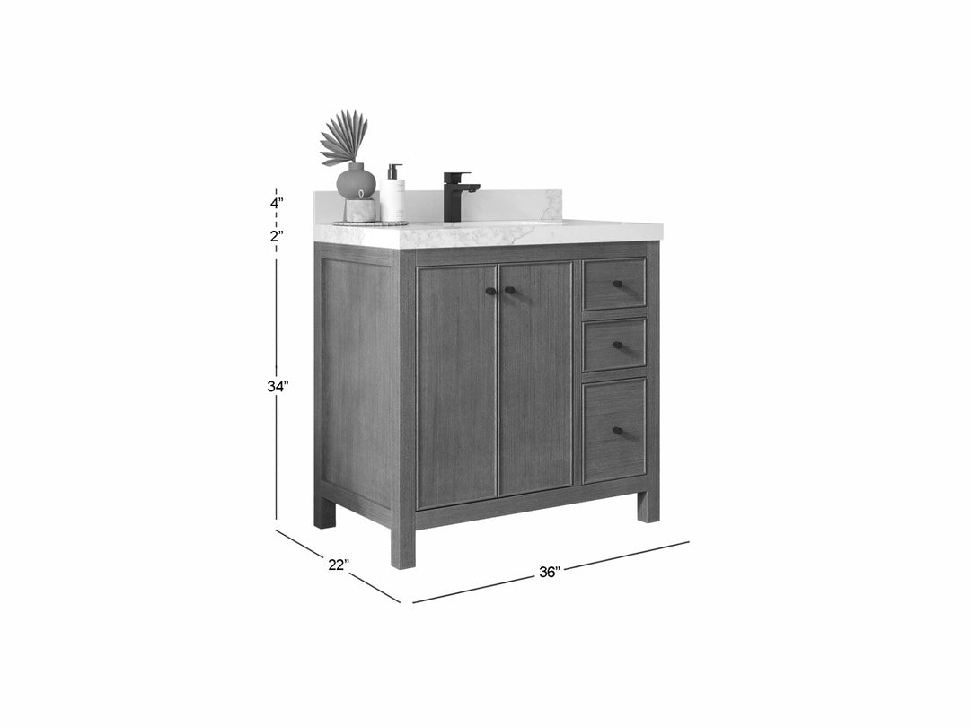 Chicago Veneer Teak 36 in. W x 22 in. D Center Sink Bathroom Vanity