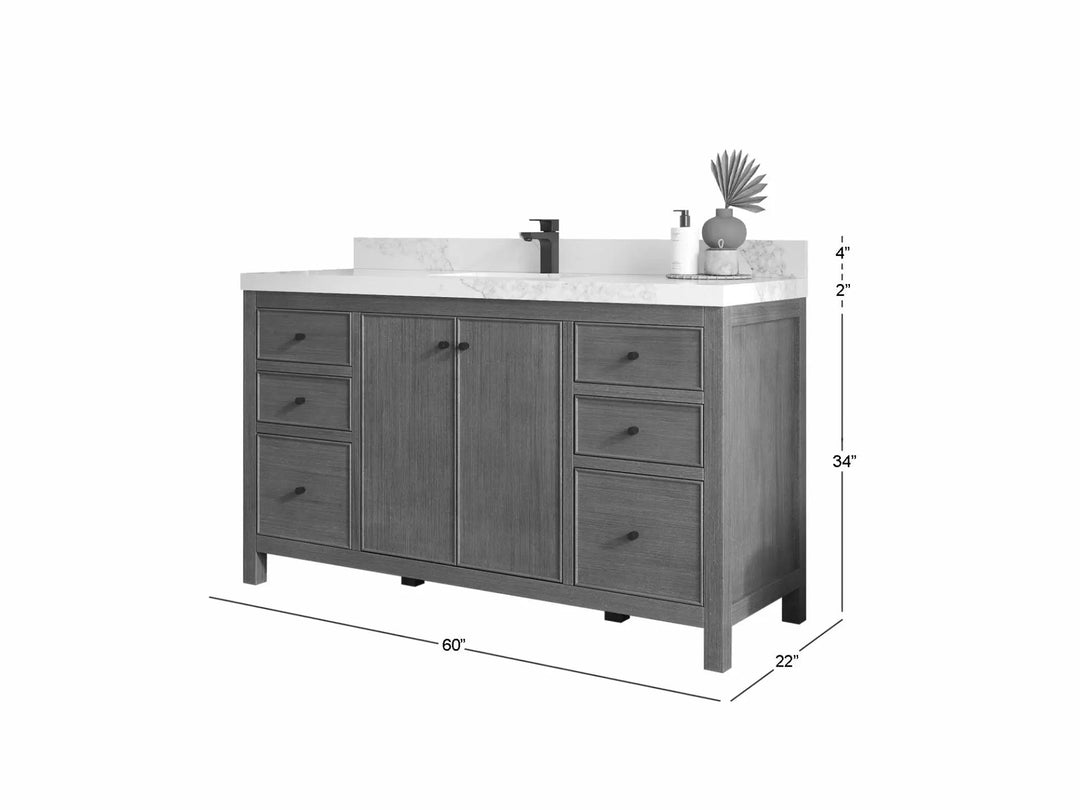 Chicago Veneer Teak 60 in. W x 22 in. D Single Sink Bathroom Vanity