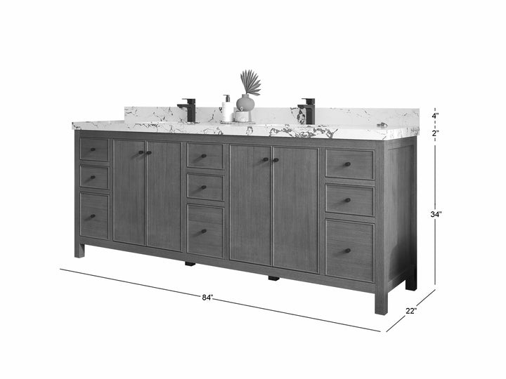 Chicago Veneer Teak 84 in. W x 22 in. D Double Sink Bathroom Vanity - photo 5