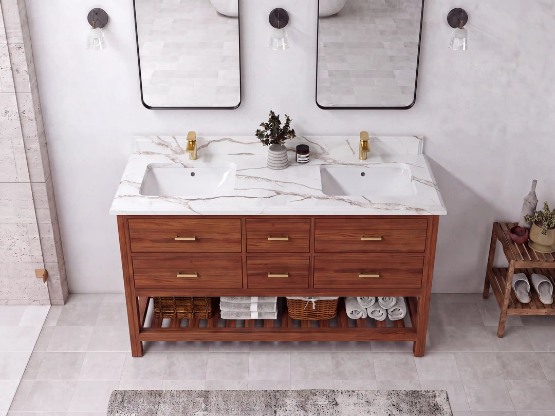 Parker Teak Wood 60 in. W x 22 in. D Double Sink Bathroom Vanity | 
              
                Dark Natural Teak
                
                  
             - PRK_TK_DNT_WHQZ_60D - photo №7