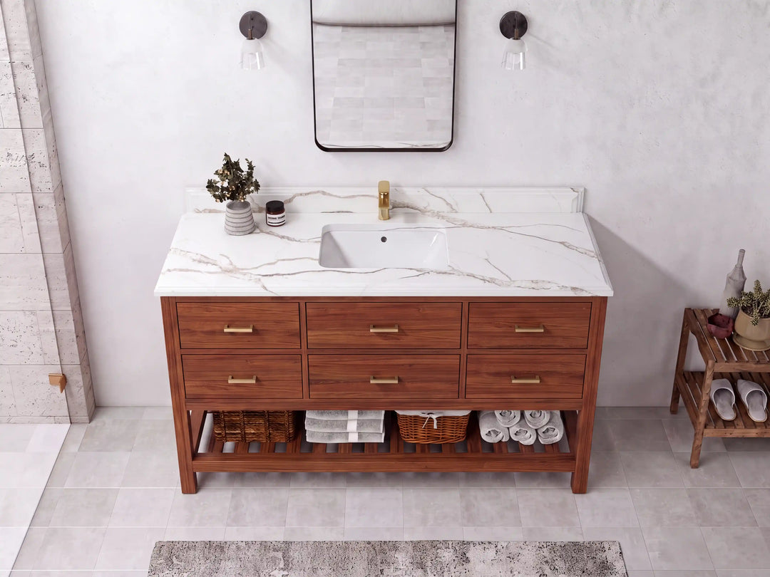 Parker Teak Wood 60 in. W x 22 in. D Single Sink Bathroom Vanity | 
              
                Dark Natural Teak
                
                  
             - PRK_TK_DNT_WHQZ_60S - photo №18