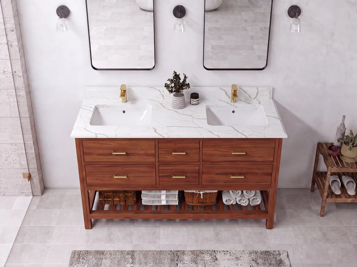 Parker Teak Wood 60 in. W x 22 in. D Double Sink Bathroom Vanity - photo 8