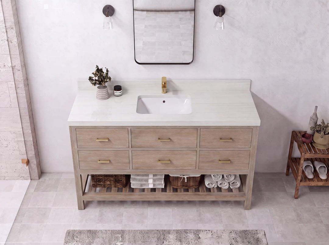Parker Teak Wood 60 in. W x 22 in. D Single Sink Bathroom Vanity | 
              
                Light Gray Washed
                
                  
             - PRK_TK_LGW_WHQZ_60S - photo №25