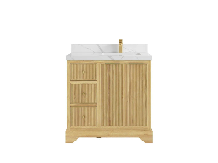 Austin Teak Wood 36 in. W x 22 in. D Right Offset Sink Bathroom Vanity - photo 1