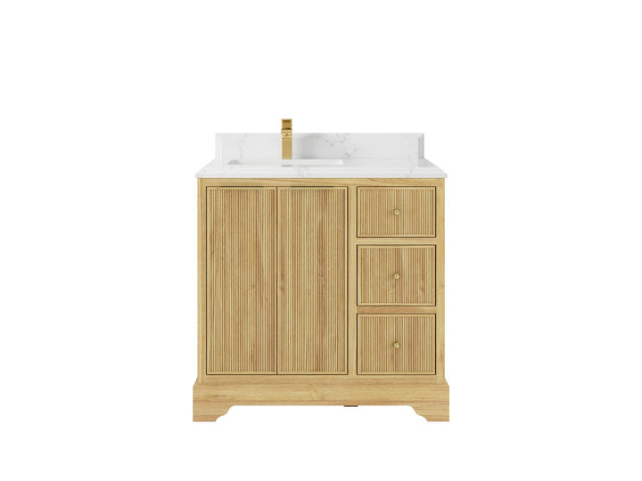 Austin Teak Wood 36 in. W x 22 in. D Left Offset Sink Bathroom Vanity - photo 12
