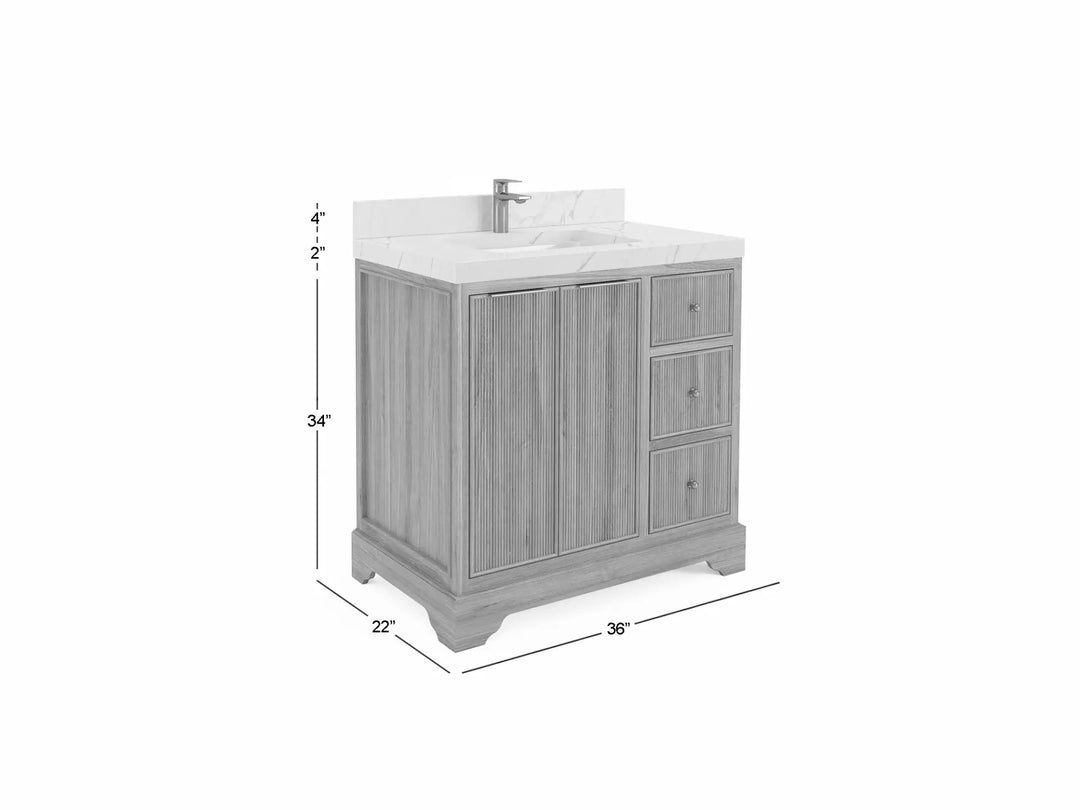 Austin Teak Wood 36" W x 22" D Center Sink Vanity for Contemporary Bathrooms