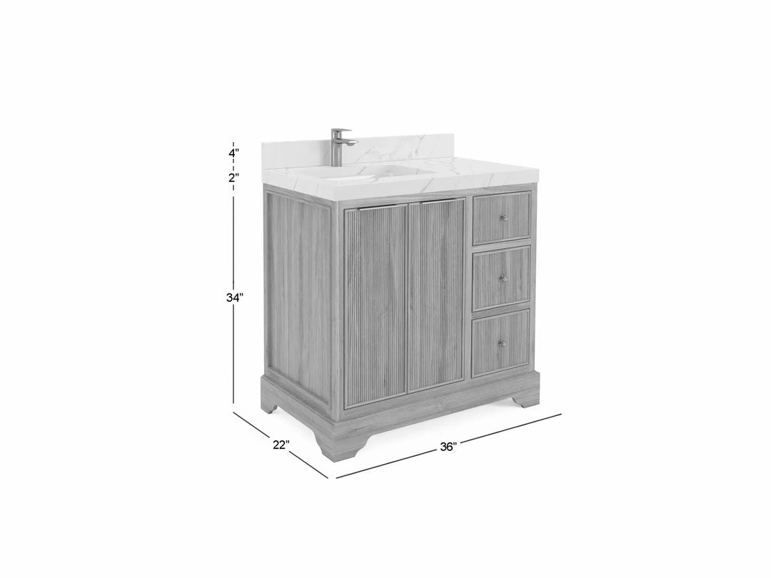 Austin Teak Wood 36 in. W x 22 in. D Left Offset Sink Bathroom Vanity