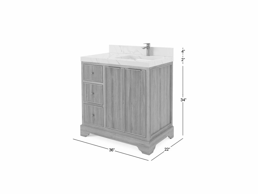 Austin Teak Wood 36 in. W x 22 in. D Right Offset Sink Bathroom Vanity