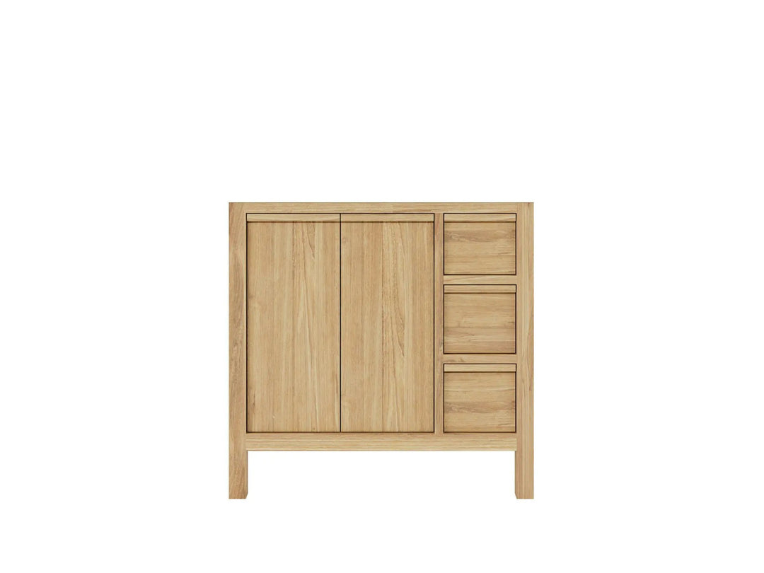 Elizabeth Teak 36 Left Offset in. W x 22 in. D Single Sink Bathroom Vanity in Light Natural with 2 in White Quartz Countertop