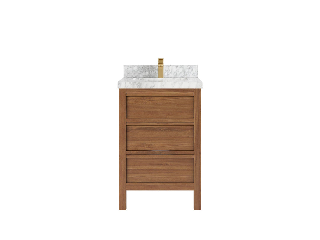 Elizabeth Teak 24 in. W x 22 in. D Single Sink Bathroom Vanity in Dark Natural with 2 in Carrara Marble Countertop