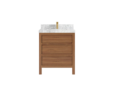Elizabeth Teak 30 in. W x 22 in. D Single Sink Bathroom Vanity in Dark Natural with 2 in Carrara Marble Countertop