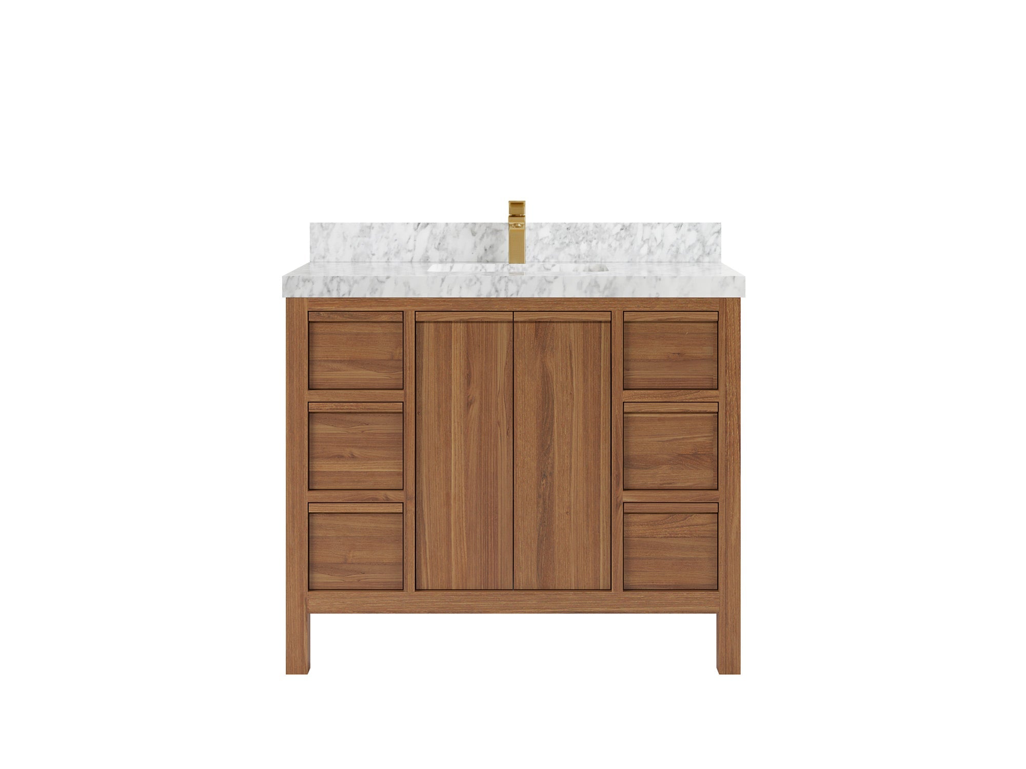 Elizabeth Teak 42 in. W x 22 in. D Single Sink Bathroom Vanity in Dark Natural with 2 in Carrara Marble Countertop