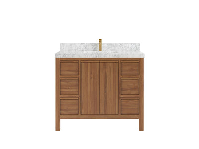Elizabeth Teak 42 in. W x 22 in. D Single Sink Bathroom Vanity in Dark Natural with 2 in Carrara Marble Countertop