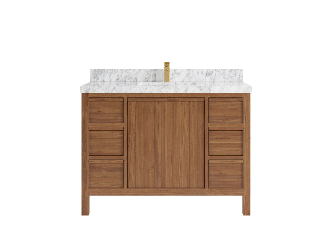 Elizabeth Teak 48 in. W x 22 in. D Single Sink Bathroom Vanity in Dark Natural with 2 in Carrara Marble Countertop