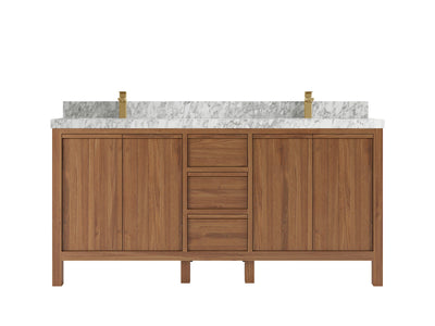 Elizabeth Teak 72 in. W x 22 in. D Double Sink Bathroom Vanity in Dark Natural with 2 in Carrara Marble Countertop