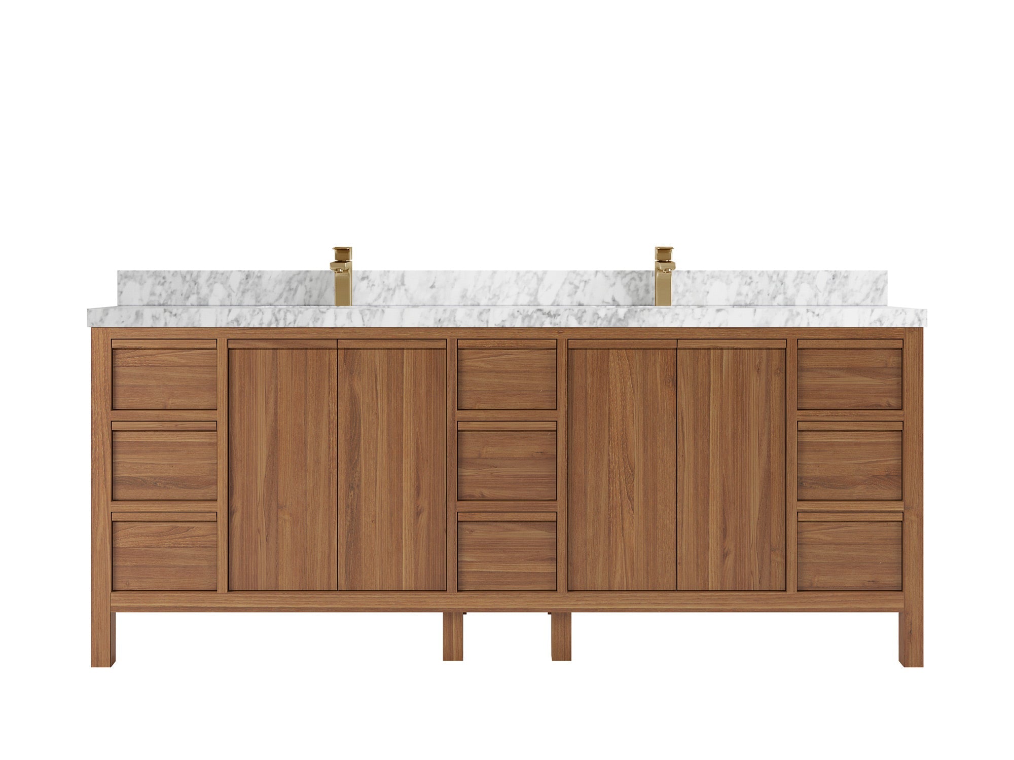 Elizabeth Teak 84 in. W x 22 in. D Double Sink Bathroom Vanity in Dark Natural with 2 in Carrara Marble Countertop