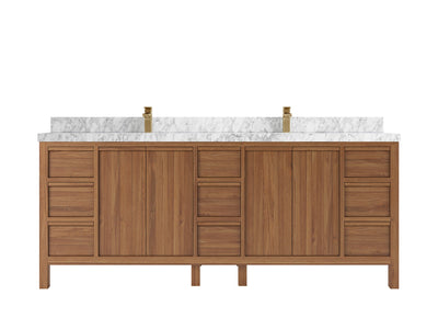 Elizabeth Teak 84 in. W x 22 in. D Double Sink Bathroom Vanity in Dark Natural with 2 in Carrara Marble Countertop