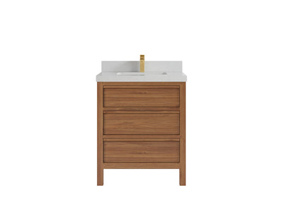 Elizabeth Teak 30 in. W x 22 in. D Single Sink Bathroom Vanity in Dark Natural with 2 in Carrara Quartz Countertop