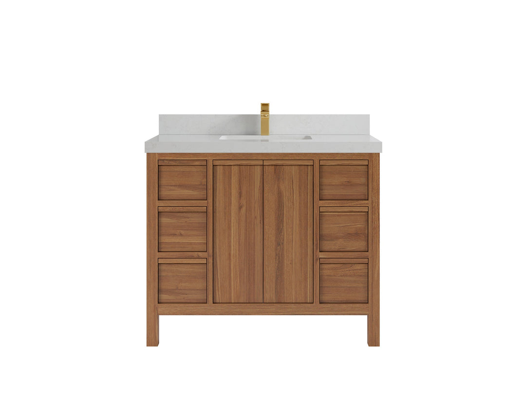 Elizabeth Teak 42 in. W x 22 in. D Single Sink Bathroom Vanity in Dark Natural with 2 in Carrara Quartz Countertop