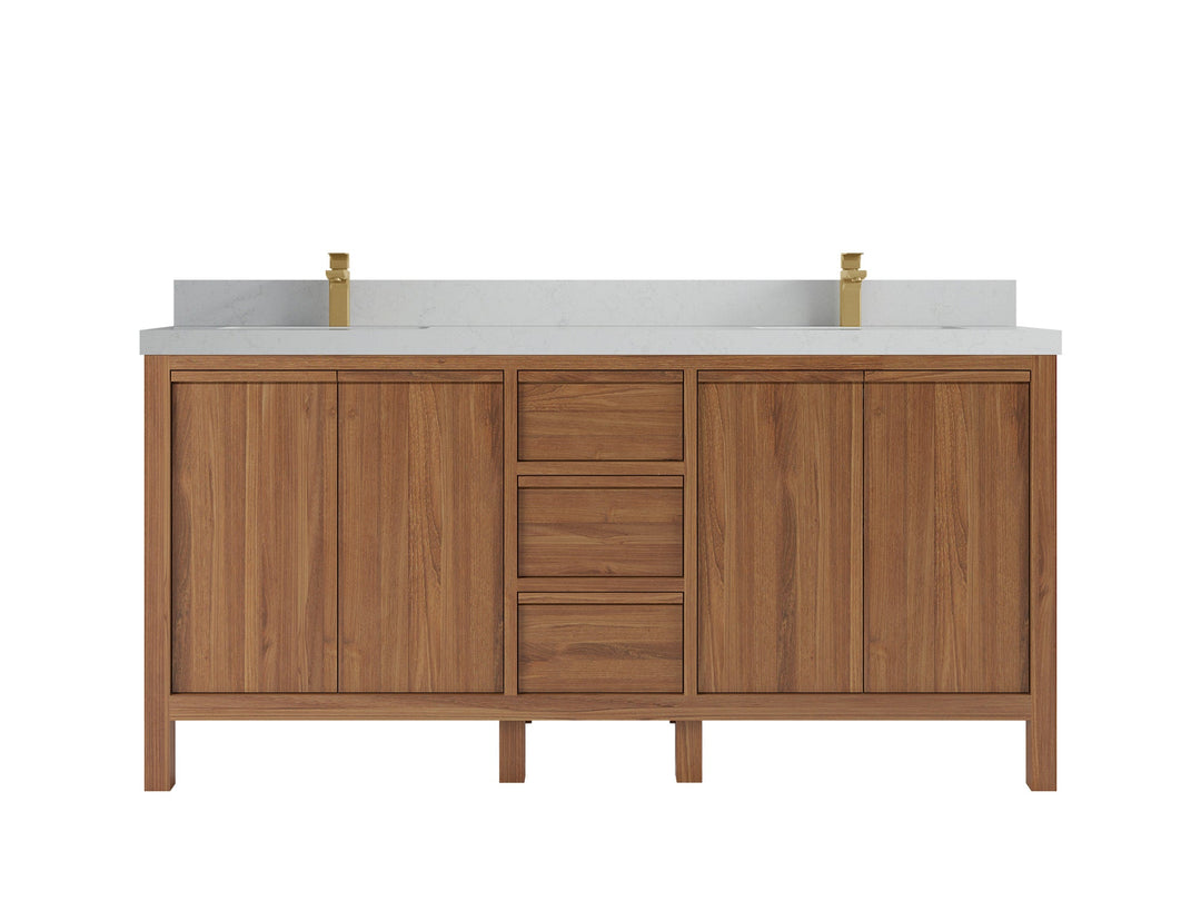 Elizabeth Teak 72 in. W x 22 in. D Double Sink Bathroom Vanity in Dark Natural with 2 in Carrara Quartz Countertop