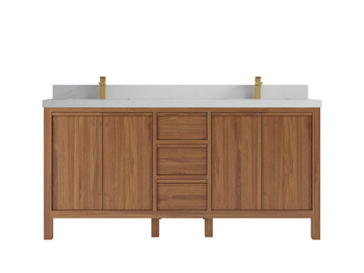 Elizabeth Teak 72 in. W x 22 in. D Double Sink Bathroom Vanity in Dark Natural with 2 in Carrara Quartz Countertop