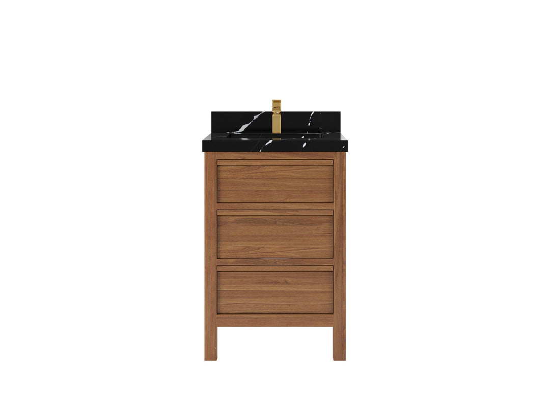 Elizabeth Teak 24 in. W x 22 in. D Single Sink Bathroom Vanity in Dark Natural with 2 in Calacatta Black Quartz Countertop