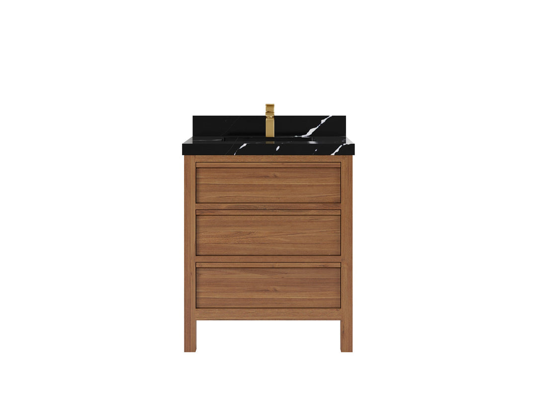 Elizabeth Teak 30 in. W x 22 in. D Single Sink Bathroom Vanity in Dark Natural with 2 in Calacatta Black Quartz Countertop