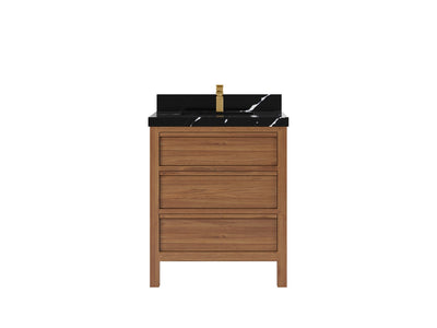 Elizabeth Teak 30 in. W x 22 in. D Single Sink Bathroom Vanity in Dark Natural with 2 in Calacatta Black Quartz Countertop
