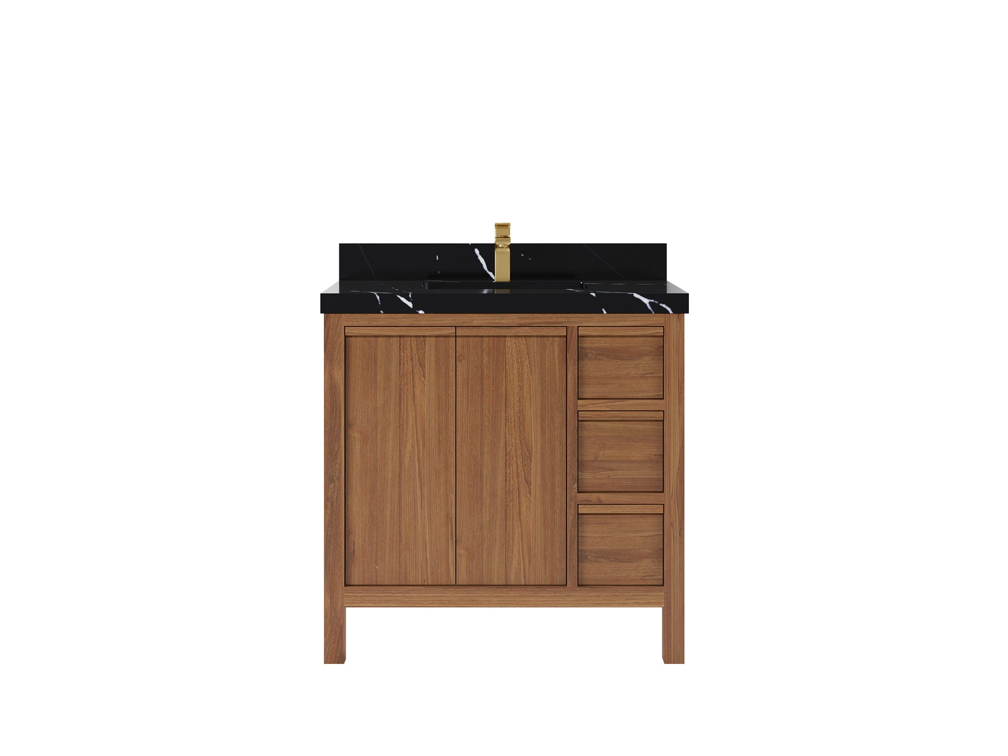 Elizabeth Teak 36 Left Offset in. W x 22 in. D Center Sink Bathroom Vanity in Dark Natural with 2 in Calacatta Black Quartz Countertop