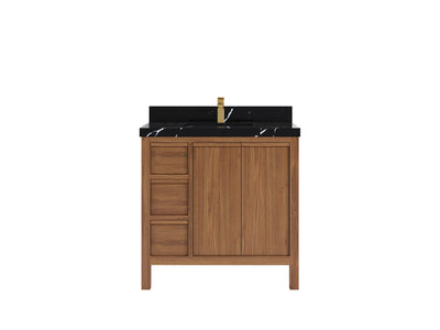 Elizabeth Teak 36 Right Offset in. W x 22 in. D Center Sink Bathroom Vanity in Dark Natural with 2 in Calacatta Black Quartz Countertop