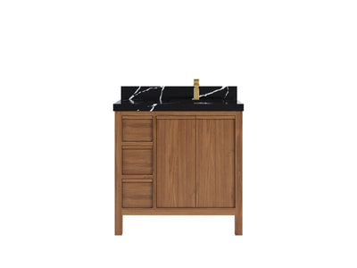 Elizabeth Teak 36 Right Offset in. W x 22 in. D Single Sink Bathroom Vanity in Dark Natural with 2 in Calacatta Black Quartz Countertop