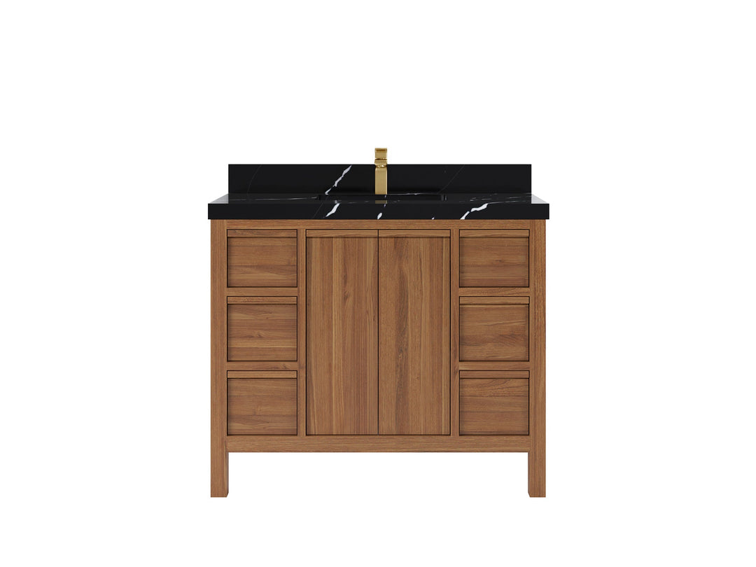 Elizabeth Teak 42 in. W x 22 in. D Single Sink Bathroom Vanity in Dark Natural with 2 in Calacatta Black Quartz Countertop