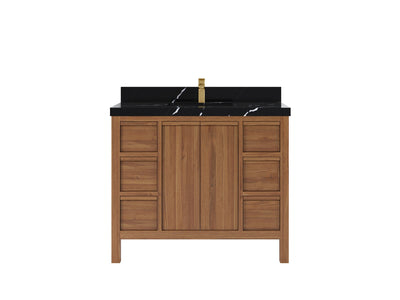 Elizabeth Teak 42 in. W x 22 in. D Single Sink Bathroom Vanity in Dark Natural with 2 in Calacatta Black Quartz Countertop