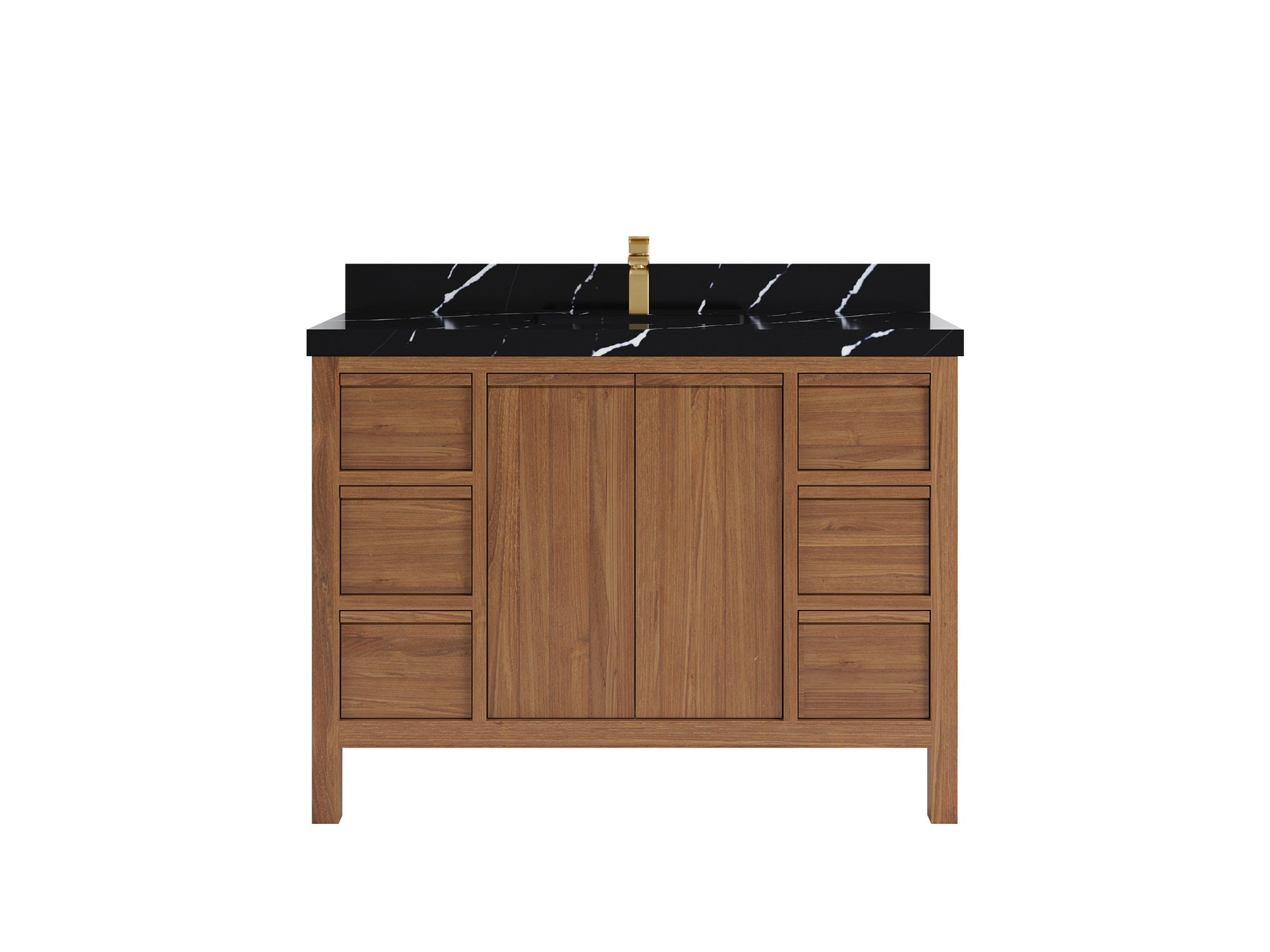 Elizabeth Teak 48 in. W x 22 in. D Single Sink Bathroom Vanity in Dark Natural with 2 in Calacatta Black Quartz Countertop