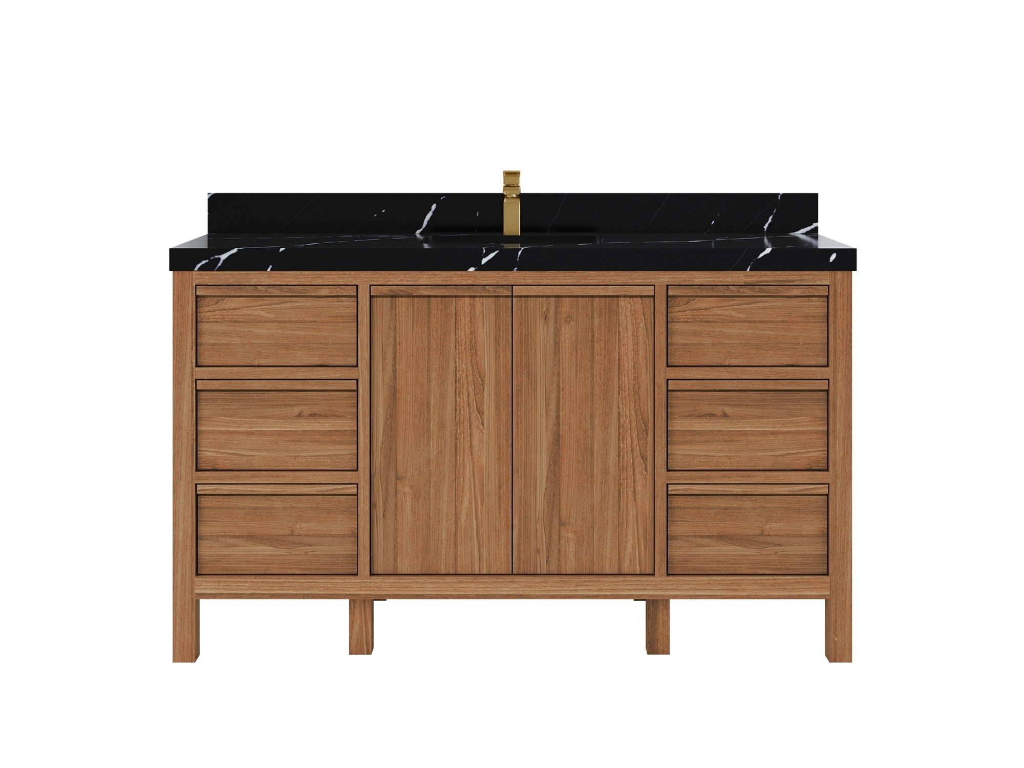 Elizabeth Teak 60 in. W x 22 in. D Single Sink Bathroom Vanity in Dark Natural with 2 in Calacatta Black Quartz Countertop