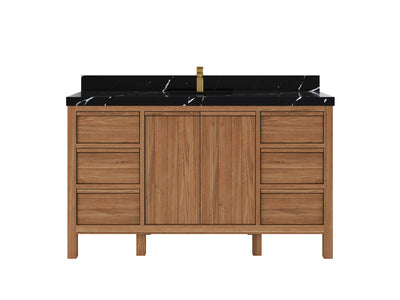 Elizabeth Teak 60 in. W x 22 in. D Single Sink Bathroom Vanity in Dark Natural with 2 in Calacatta Black Quartz Countertop
