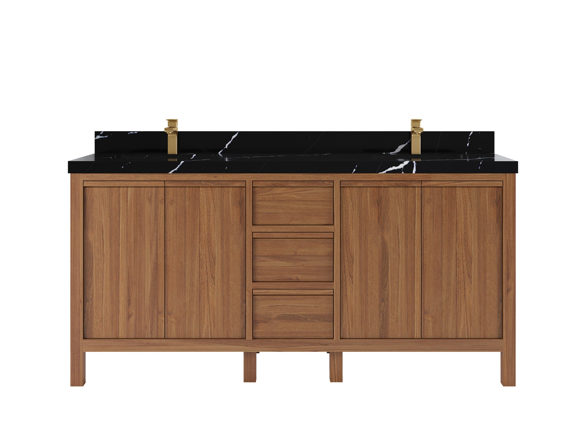 Elizabeth Teak 72 in. W x 22 in. D Double Sink Bathroom Vanity in Dark Natural with 2 in Calacatta Black Quartz Countertop