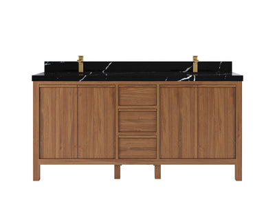 Elizabeth Teak 72 in. W x 22 in. D Double Sink Bathroom Vanity in Dark Natural with 2 in Calacatta Black Quartz Countertop