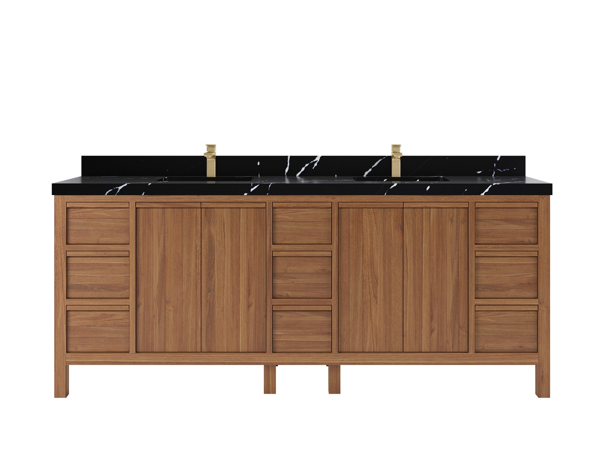 Elizabeth Teak 84 in. W x 22 in. D Double Sink Bathroom Vanity in Dark Natural with 2 in Calacatta Black Quartz Countertop